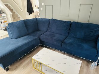 Blue Velvet Sectional For Sale