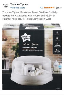 Tommee Tippee Microwave Steam Sterilizer for Baby Bottles and Accessories, Kills Viruses and 99.9% of Harmful Microbes, 4-Minute Sterilisation Cycle
