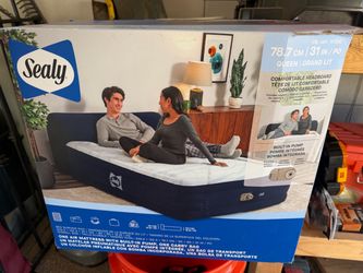 Sealy Queen Air Mattress with Built-In Headboard & Pump