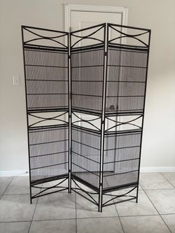Boho Wrought Iron & Bamboo 3-Panel Folding Room Divider / Privacy Screen
