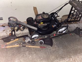 Lawn mower self propelled gas edger and weed wacker electric chain saw hedge trimmer and cutter