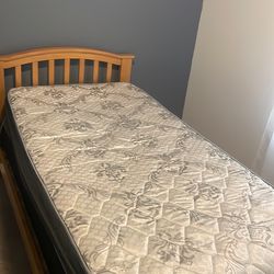 twin size mattress includes box springs and frame only three months old barley used picking only