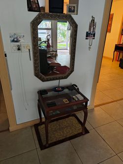 Octagonal Silver Wall Mirror + Table