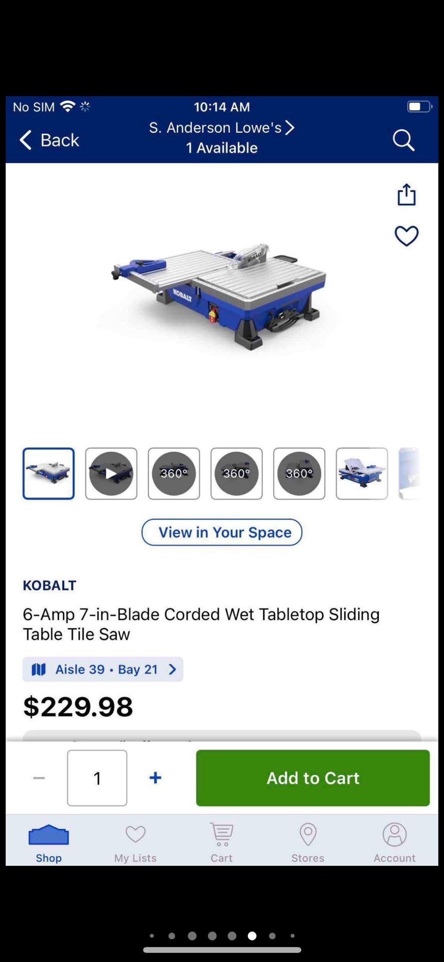 Kobalt 6-Amp 7-in-Blade Corded Wet Tabletop Sliding Table Tile Saw
