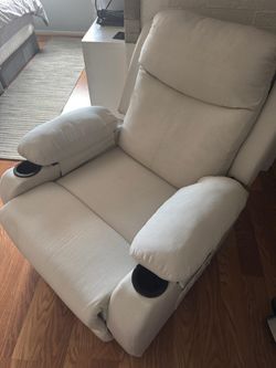 Cream Fabric Recliner Chair with Cup Holders