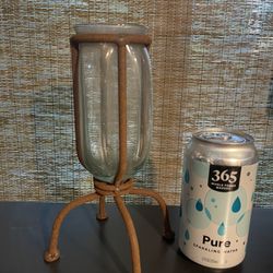 Rusty Vintage Glass And Metal Vase Plant Holder Stand 