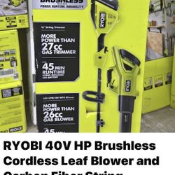 RYOBI 40V HP Brushless Cordless Leaf Blower and Carbon Fiber String Trimmer