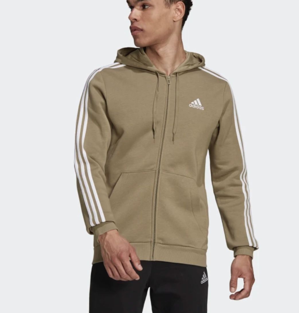 New With Tag ESSENTIALS FLEECE 3-STRIPES FULL-ZIP HOODIE