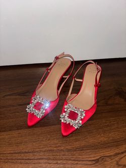 A New Day Red Satin Slingback Heels