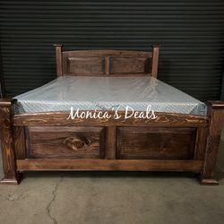 Queen Solid Wood Bed With Memory Foam Mattress $580