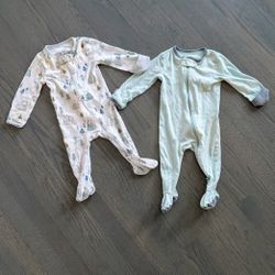 Cloud Island Baby Unisex Sleep n Play Footed Bodysuits, 2-Pack, 6-9 Months
