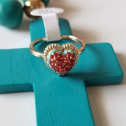 Bohemian Rhinestone Heart Ring Size 8 New