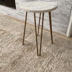 Side Table, End Table, or Small Night Stand - Marble Accent Table with Four Slim Metal Legs