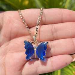 Blue Butterfly Necklace 18K Gold Filled