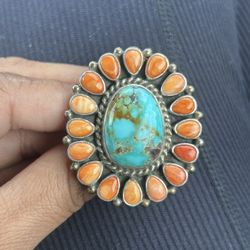 Orange Spiny Oyster with Kingman Turquoise 