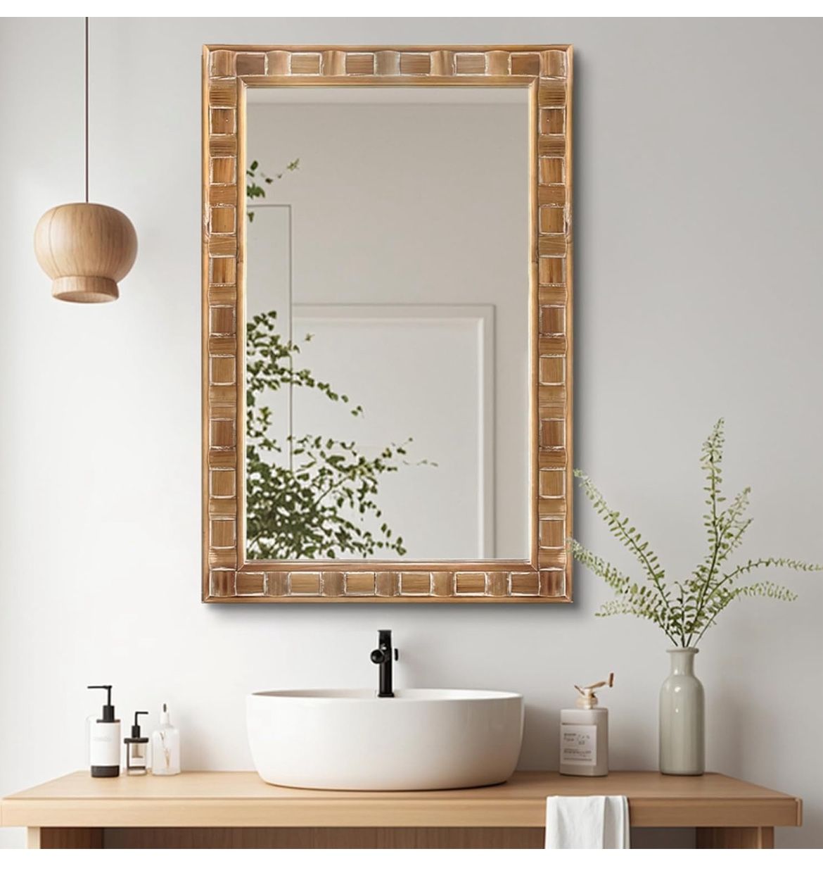 TODAY’S SPECIAL!!! $45: Rustic Wood Wall Mirror, 24"X36" Farmhouse Mirror Natural Wood