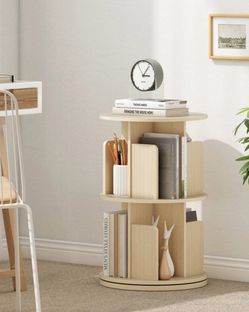 Rotating bookshelf 360 display rack with dividers natural