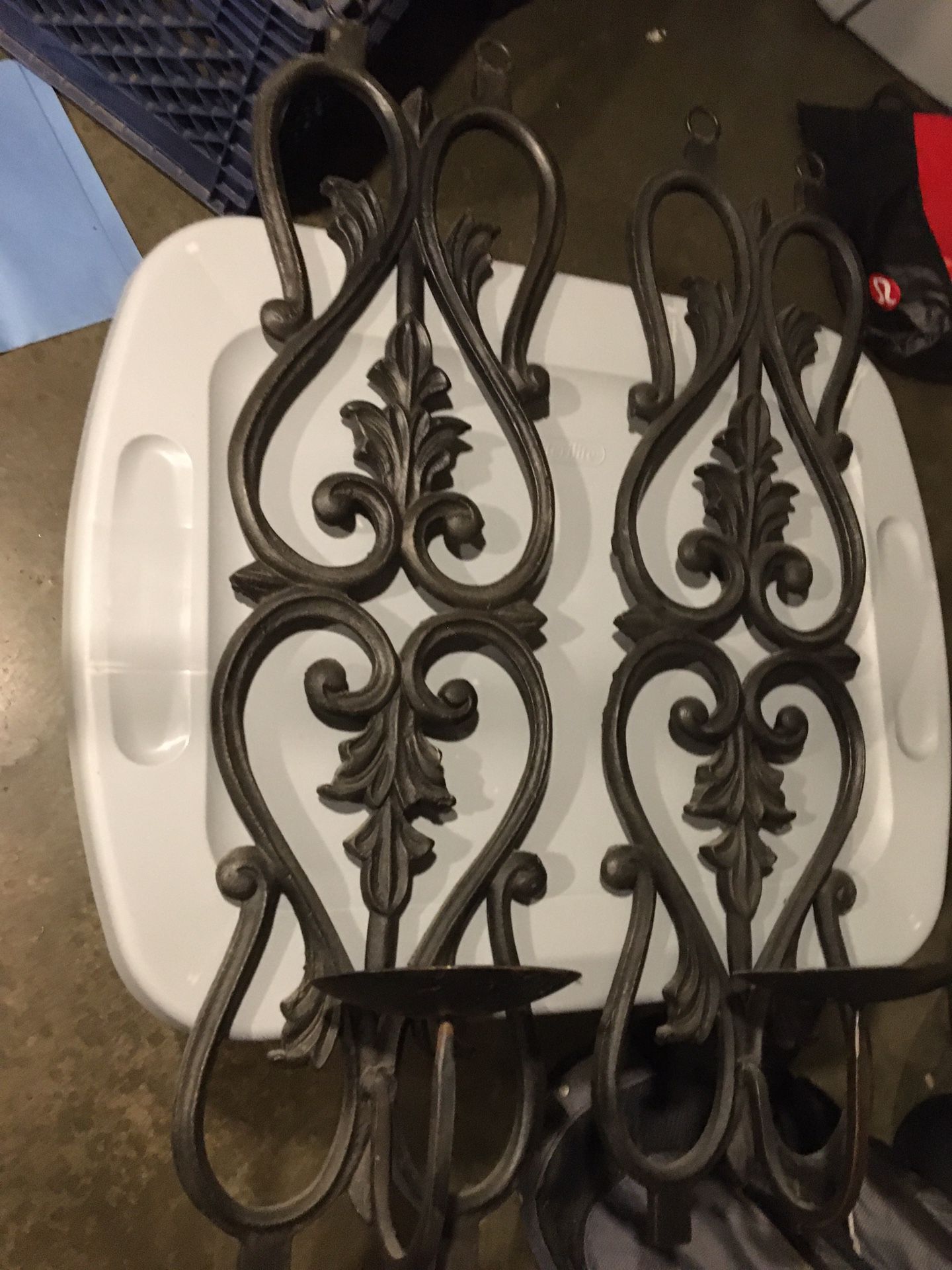 Set of heavy solid wrought iron candle wall sconces