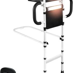 Bed Rails for Elderly Adults Safety with Foldable Tray & Motion Sensor Light, Adjustable Height Bed Assist Bar with 3 Handles, 350 lbs Capacity Bedsid