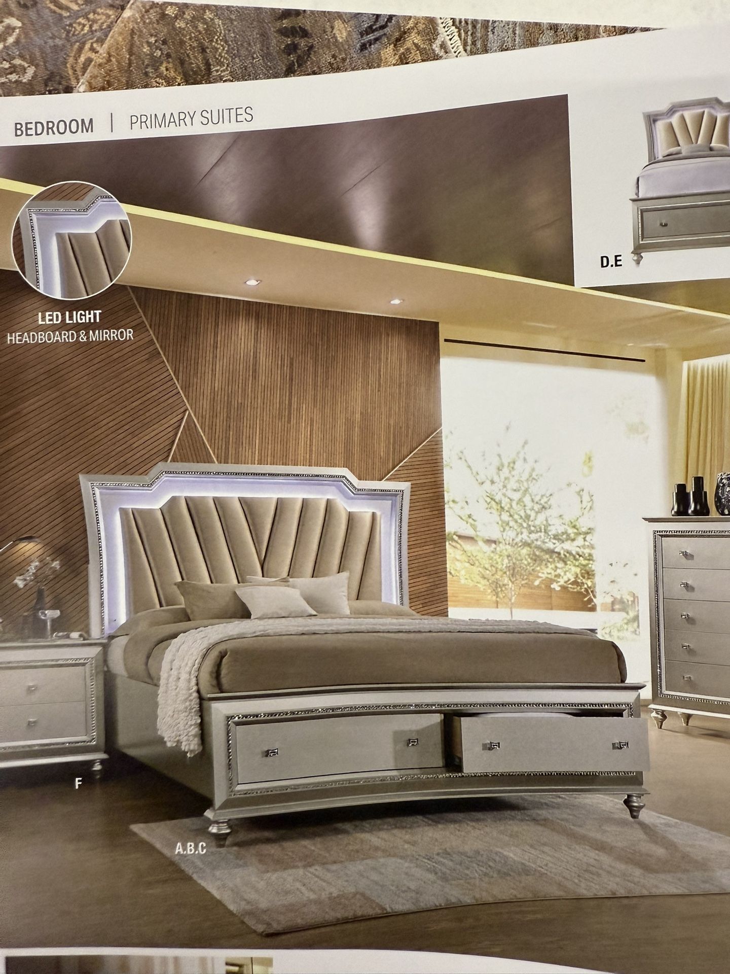 Queen Bed Room Set( Includes Queen Bed Frame, Dresser, Mirror, 1 Night Stand) ON SALE