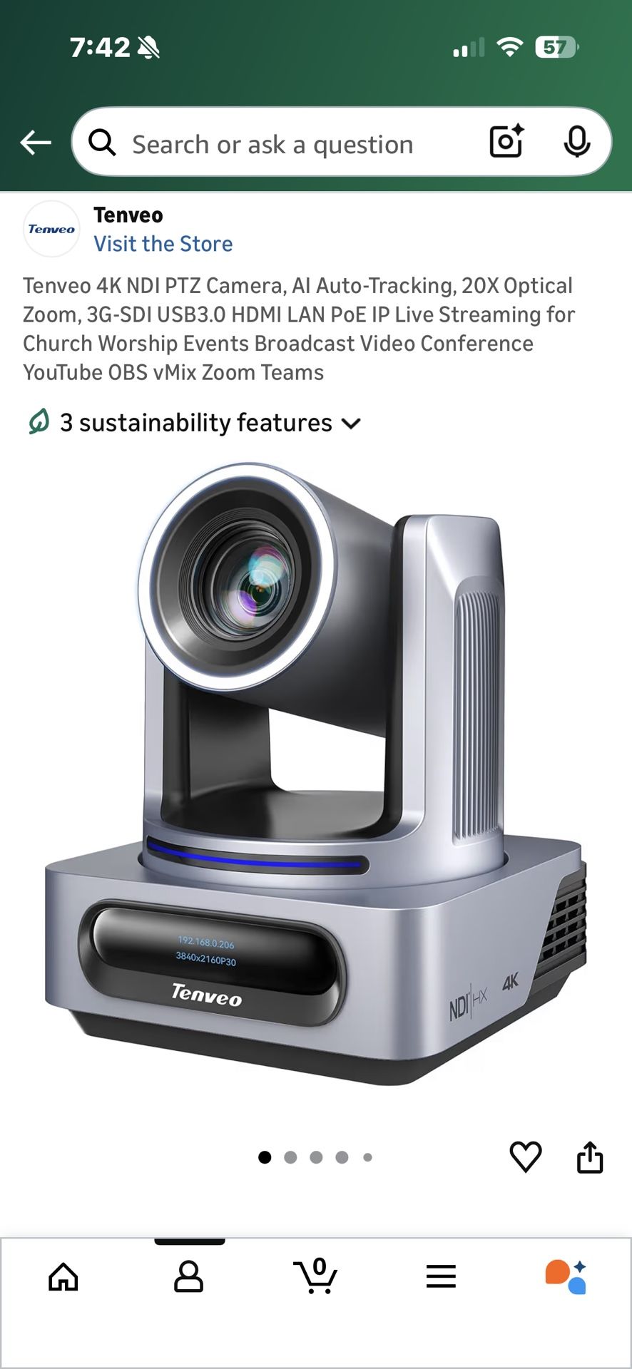 Tenveo 4K NDI PTZ Camera, AI Auto-Tracking, 20X Optical Zoom,