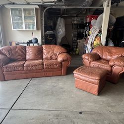 Leather couch and Swivel loveseat with footrest