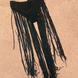 New large black crochet bikini skirt festival rave boho hippie fringe long 