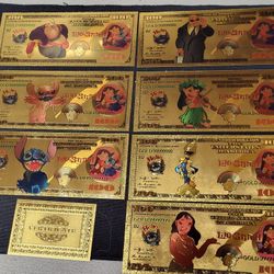 7 New Lilo And Stitch Gold Foil Novelty Bills