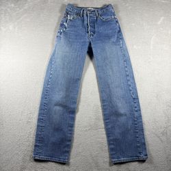 Levis Jeans Women’s 25 Blue Ribcage Straight Button Fly Premium Distressed #2457