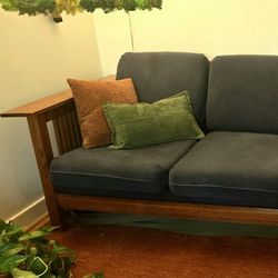 OBO Sofa Couch Mission Style Three Seater Wood Blue