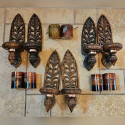 Set Of 6 Vintage Pier 1 Imports Wooden Candle Wall Sconces