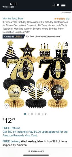 70Th Birthday Decorations Men Women - Black Gold Happy 70 Birthday