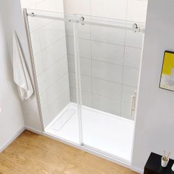OVE Decors Kelsey Frameless Sliding Shower Door 48in x 76 in satin nickel