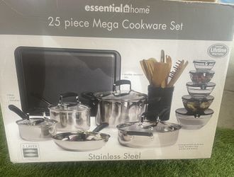Essential Home 25-Piece Stainless Steel Cookware Set - Brand New