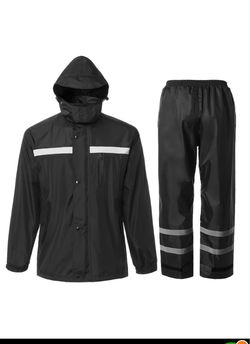 Black Rain Suit with Reflective Strips