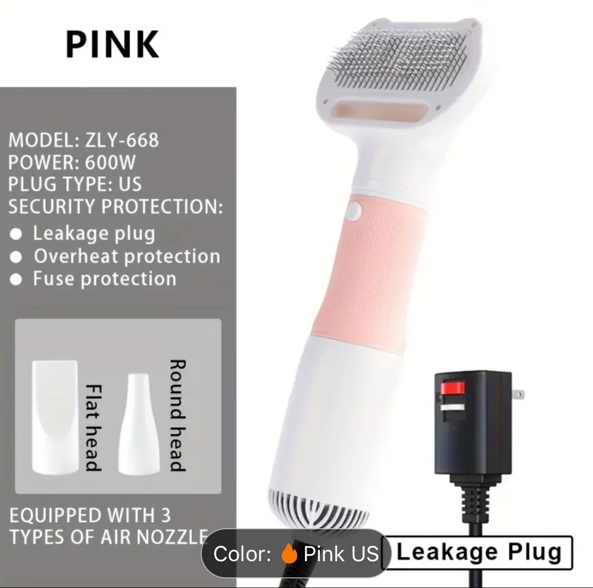 Pet Hair Dryer Brush, 2 In 1 Drying And Shedding And Comb, Pet Grooming Tool