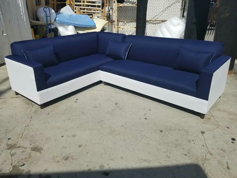 NEW 7X9FT DOMINO NAVY FABRIC COMBO SECTIONAL COUCHES