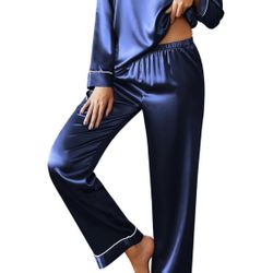 Brand New Sapphire Blue Satin Pj Set In Women's Large