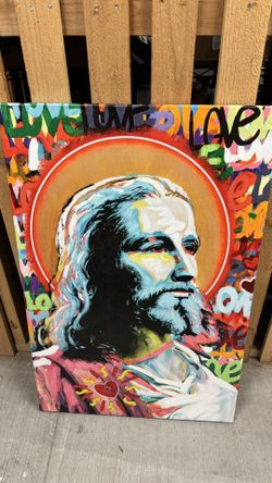 Custom Made Pop Art - Jesus Graffiti HD Print WITH PAINT on Canvas w wooden frame - 2’ x 3’