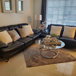 Modern Black Leather Sofa And Loveseat 