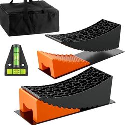 new Camper Trailer RV Leveling Blocks, 2 Packs Heavy Duty Curved RV Leveler System Supports Dual Axles Tandem Wheel Up to 35,000 LBs, 4 IN Max Levelin