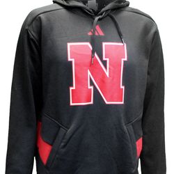NWOT Adidas Nebraska Cornhuskers Black Hoodie Sweatshirt Mens Size Large #335