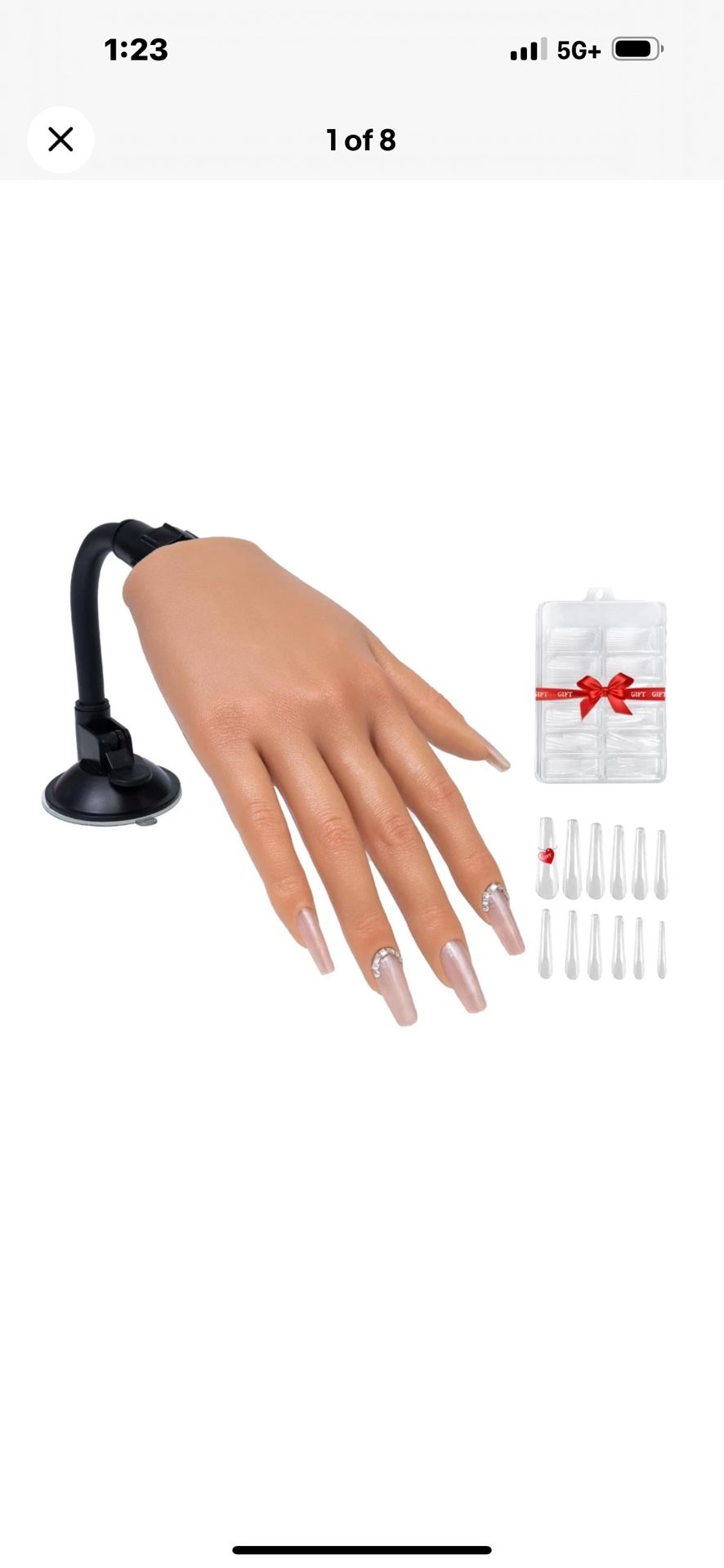 Realistic Silicone Professional Mannequin Hand with Acrylic Nail Tips 120pc