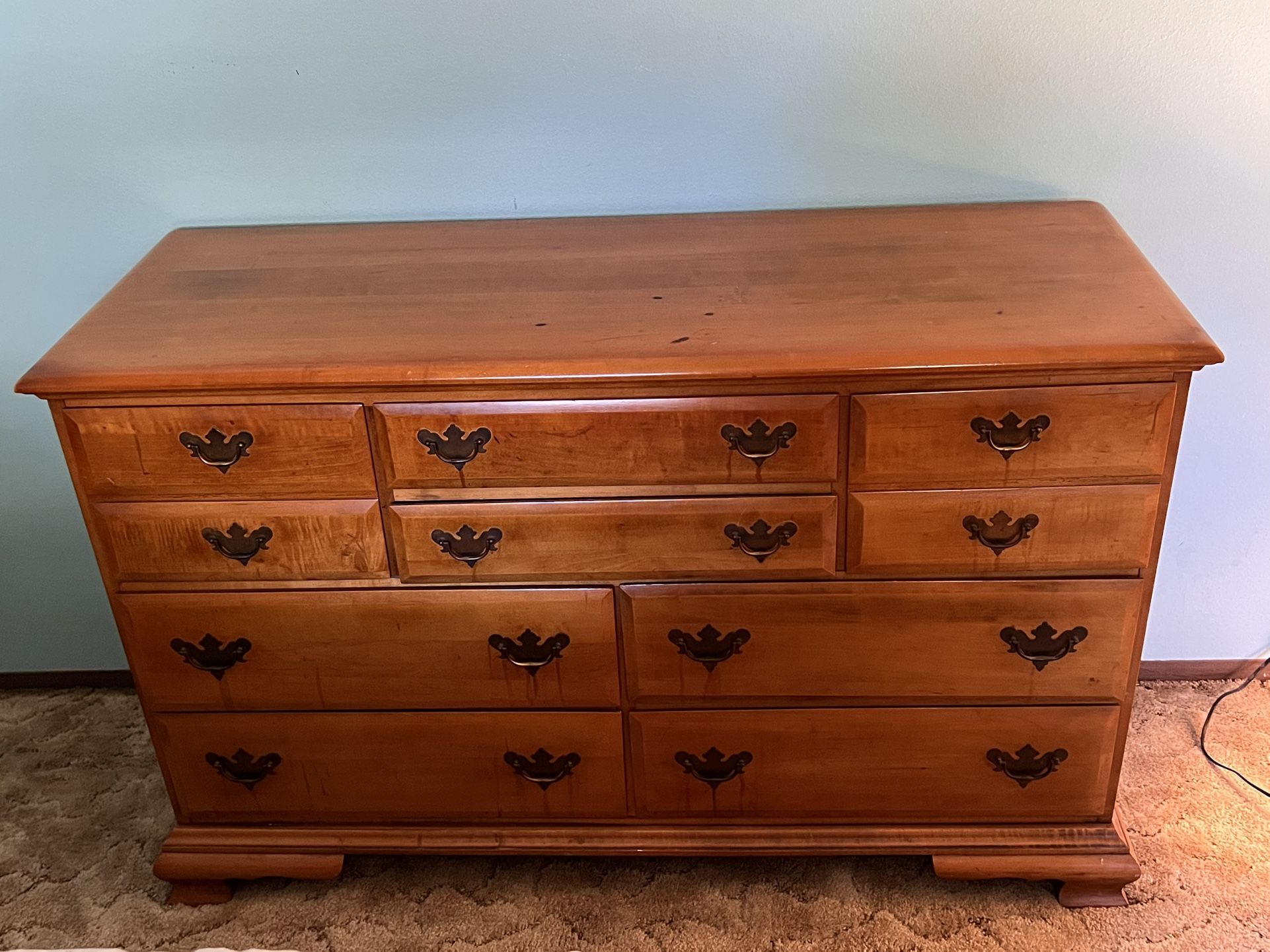 Solid maple antique 4 piece dresser and end tables set