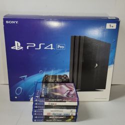 PS4 Pro 1TB Black Console 1 Controller Cables 7 Games With Box