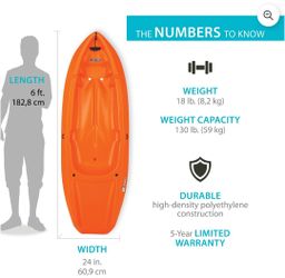 Lifetime Wave Youth 6 ft Sit-On-Top Kayak with Paddle, Orange