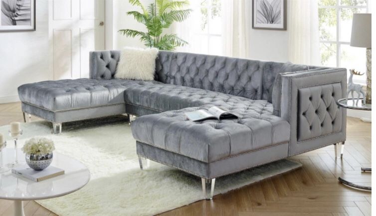 Grey Velvet Sectional. Order today & get it delivery today π