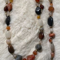 Vintage 22” Genuine Stone Necklace Set With 7.5” Matching Bracelet.