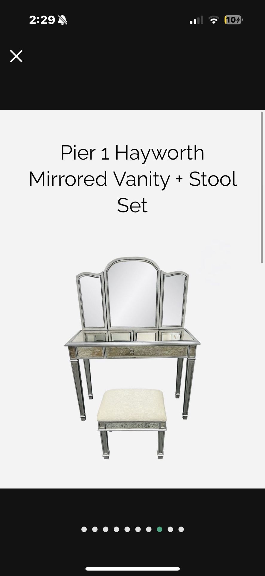 Pier 1 Vanity W/ Silver Adjustable Mirror And Stool