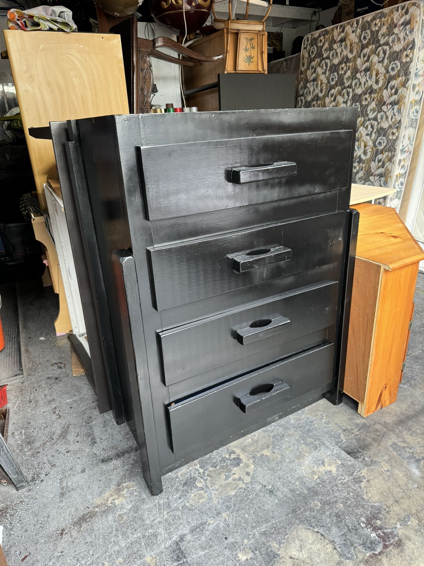 Black solid wood 4/ drawer tall boy dresser.  18 1/2 deep x 35L x 47H .